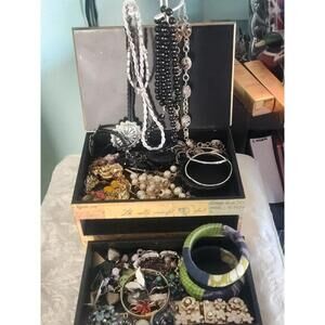 1.12 lbs Vintage To Now Jewelry Lot  In Stamp & envelope Design Keepsakes Box